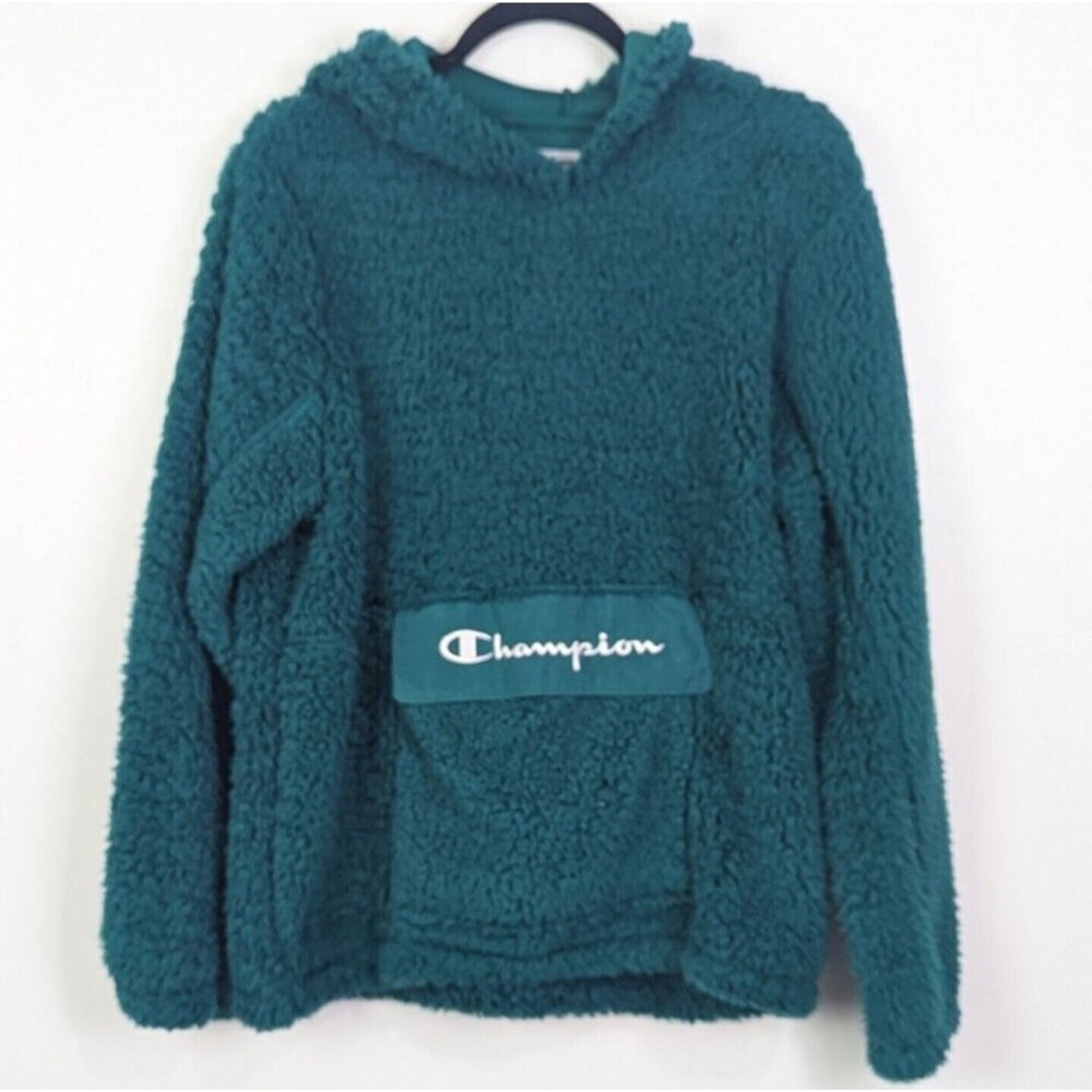 Women's CHAMPION Teal Green Soft Fuzzy SHERPA Hoodie Jacket Sz XL Soo Warm